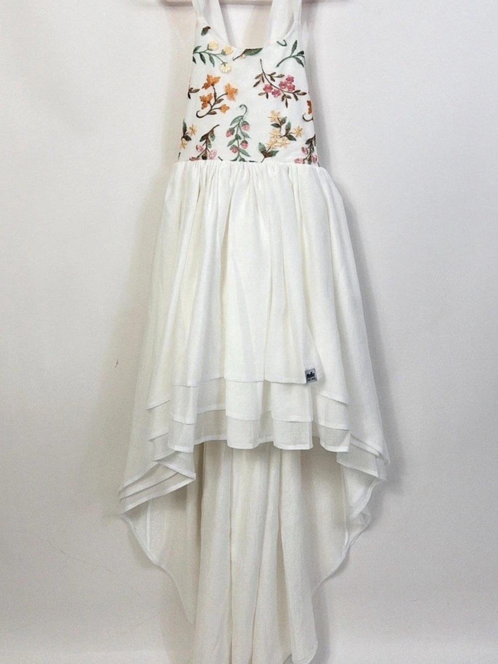 Mella Stitched Girls Size 8 White Floral High Low Dress